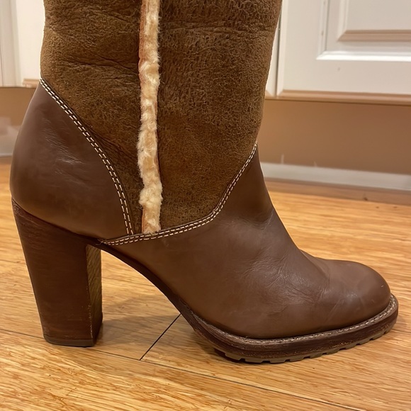 Micheal Kors Brown Leather Shearling Heeled Boots size 8.5 - Picture 11 of 16